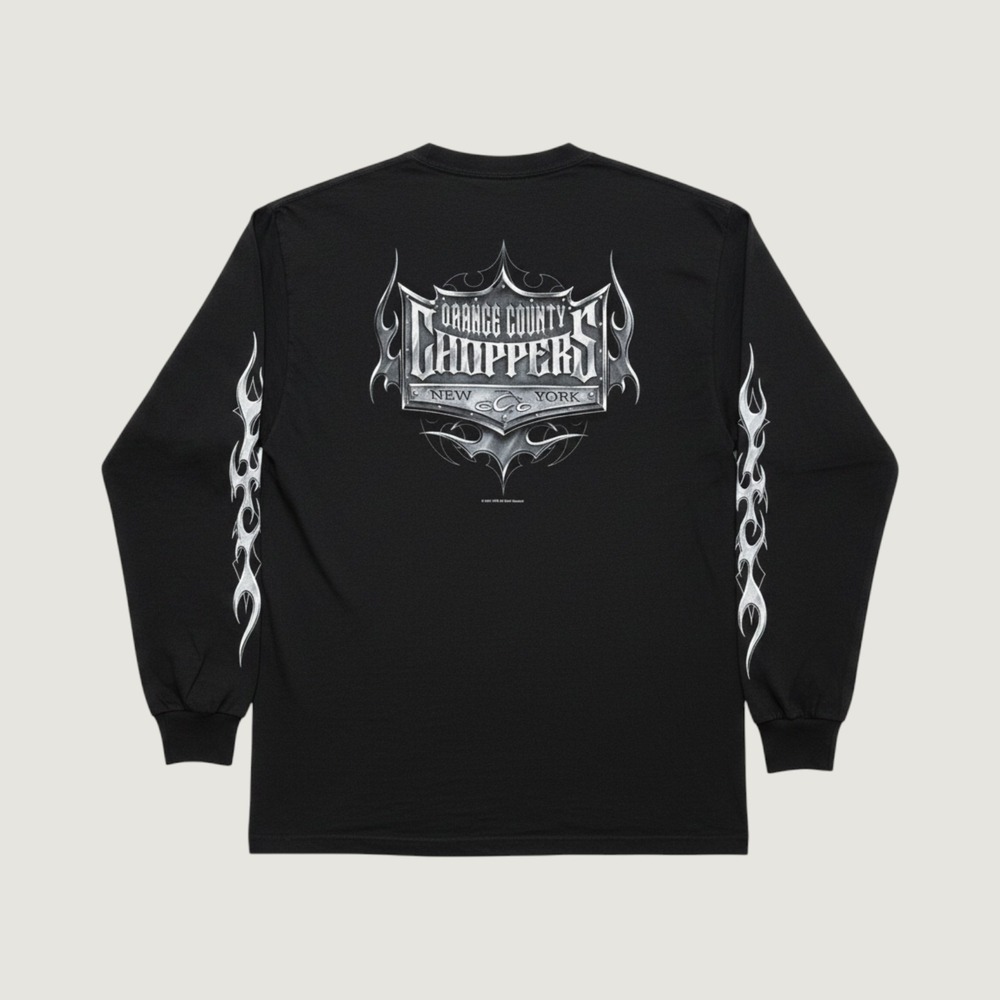 Orange County Choppers OCC Long Sleeve T Shirt Men Medium Black Tribal Flame Y2K